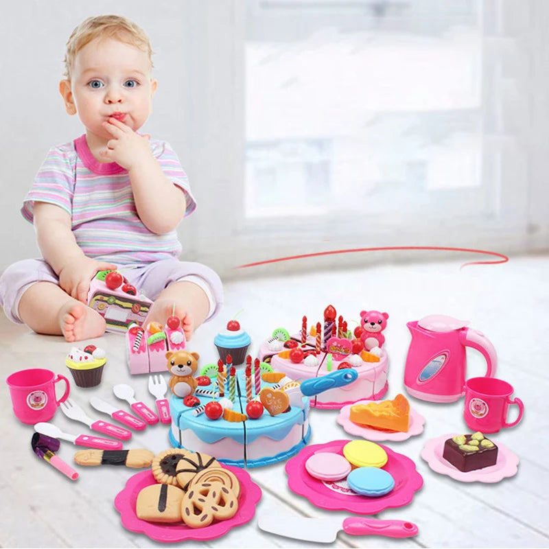Pretend Play Tea Set Utensils Cut Kids Play House Birthday Cake Toys Children Toy Food Cake Model Girl Simulation Kitchen Coffee.