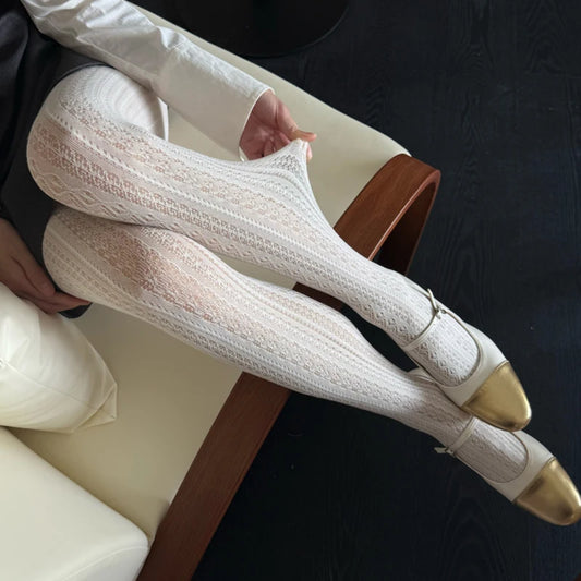 Vintage Lolita Lace Tights for Women 2025 Autumn High Elastic Engraved Mesh Socks Hollow Thin Pantyhose Stretch Tights Stockings