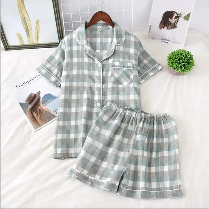 Japanische einfache kurze Pyjamas Frauen 100 % Baumwolle kurze Ärmel Damen Pyjama Sets Shorts süße Cartoon Nachtwäsche Frauen Homewear