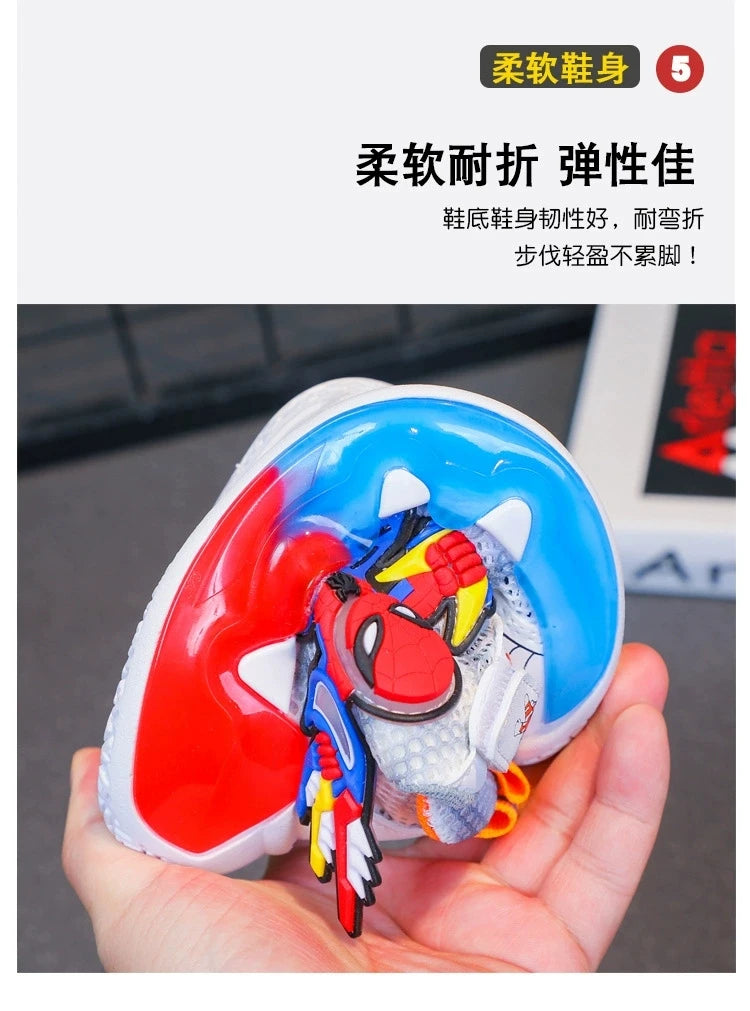 Disney Children's Shoes Fashion Cartoon Spiderman Sneakers for Boys Breathable Sport Shoes Anti-slip Toddler Shoes Student Shoes.