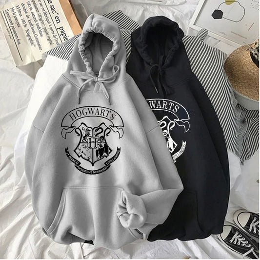 Fashion y2k Hogwarts Printed Hoodies Women Sweatshirt Autumn Winter Long Sleeves Plus Velvet Casual Loose Fleece Tops Oversized.