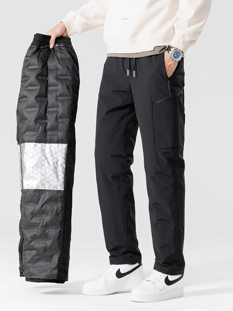 Winter Down Pants Men 90% White Duck Down Padded Warm Pants Outdoor Waterproof Windproof Casual Straight Thermal Puffer Trousers.