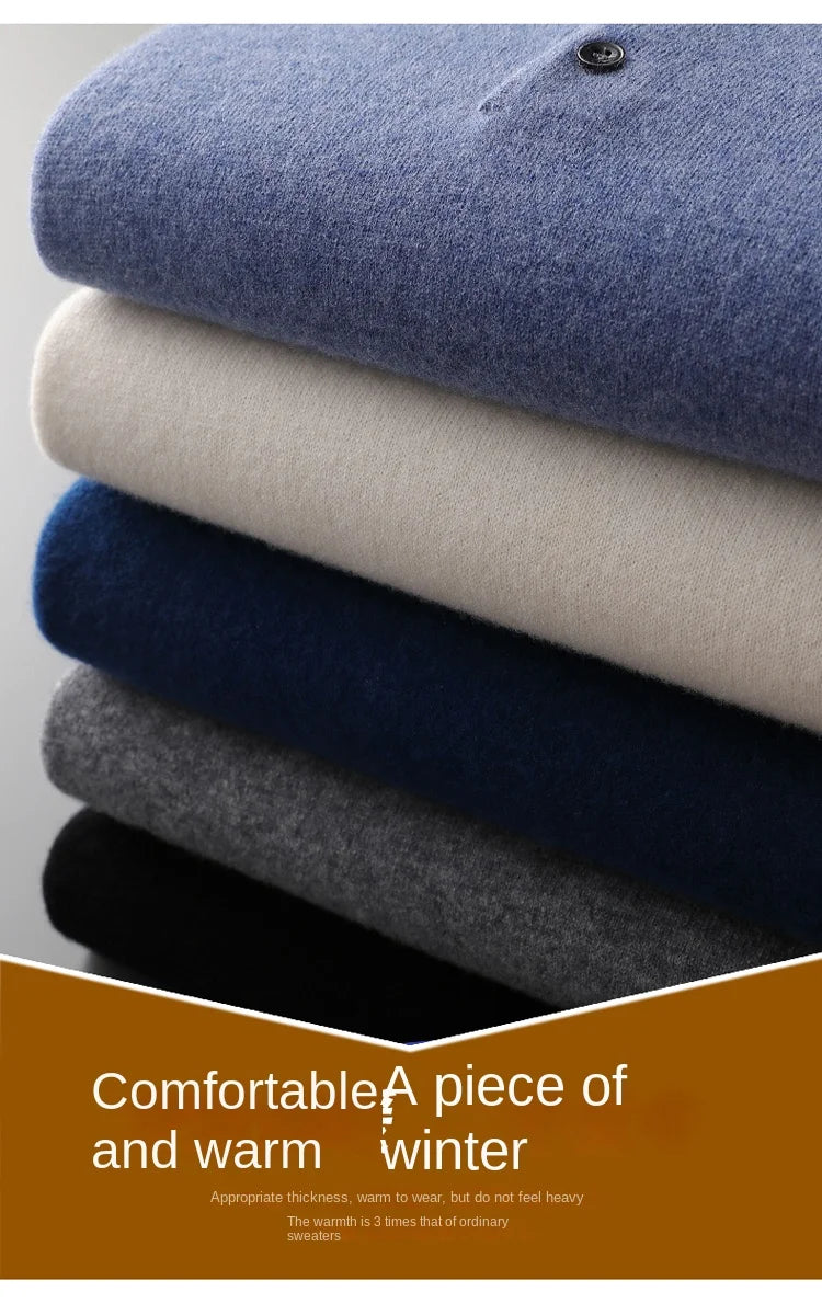 2025 Men's Autumn And Winter 100% Merino Pure Wool Knitted Sweater Men's Business Casual Knitted Polo Collar Pullover Top YJ1815.