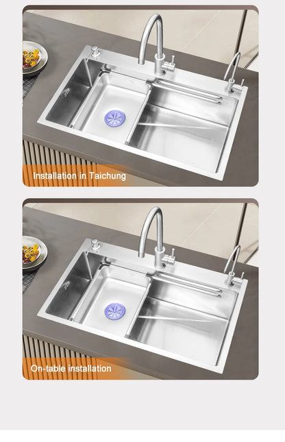 304 Stainless Steel Kitchen Sink Silver Embossed Large Single Slot Home Improvement Multifunction Wash Basin For Kitchen