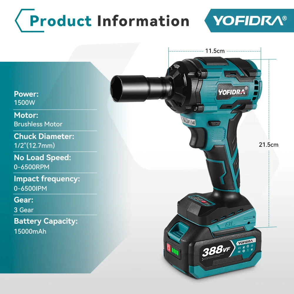 YOFIDRA 1/2 "1000N.M Bürstenlosen Elektrischen Schlagschrauber Handheld Cordless Auto Schraubendreher Bohrer Steckschlüssel Set Für Makita Batterie Pin