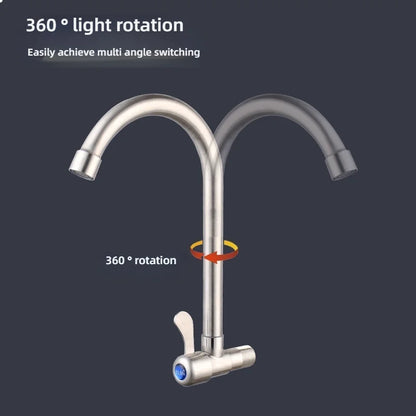 Kitchen Stainless Steel Faucet Wall Mounted Rotate Single Cold Water Sink Tap Household Kitchen Universal Faucet