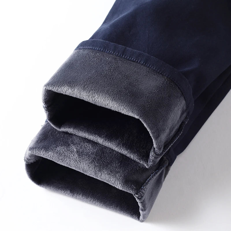 Winter Casual Men Classic Style Business Warm Plush Trousers Regular Thick Fur Pants Male Fleece Elastic Straight Formal Pants.