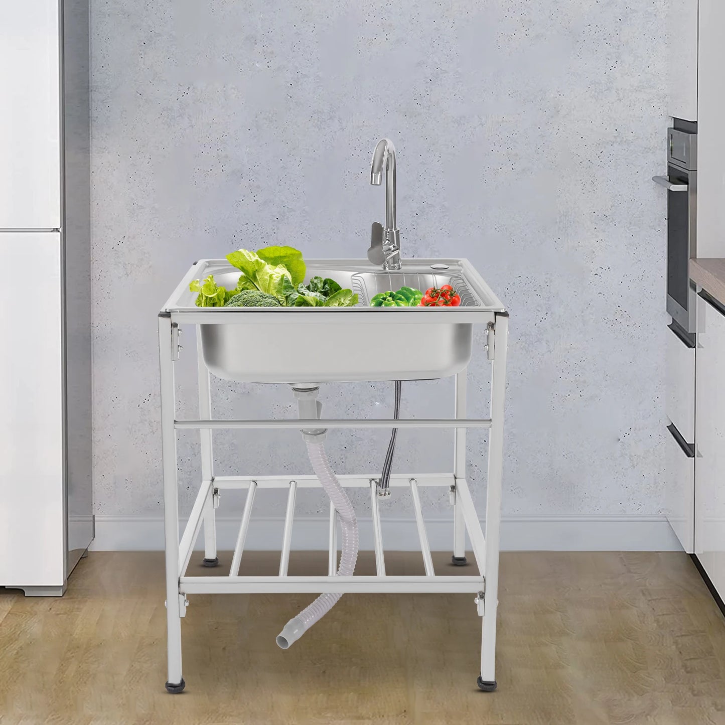 Kommerzielle Mehrzweckspüle aus Edelstahl – freistehende Küchenspüle mit Wasserhahn – NSF-Handwaschstation für Küchenspülen