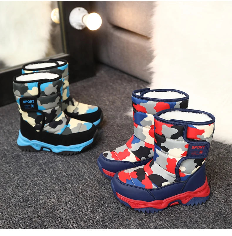 2025 Winter Children Shoes Plush Waterproof Fabric Non-Slip Girl Shoes Rubber Sole Snow Boots Fashion Warm Outdoor Boots.
