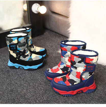 2025 Winter Children Shoes Plush Waterproof Fabric Non-Slip Girl Shoes Rubber Sole Snow Boots Fashion Warm Outdoor Boots.