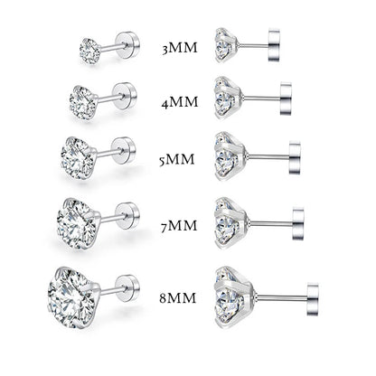 4 Color Top Stainless steel Unisex Women Men Round Crystal Zircon Ear Studs Earrings Piercings Fashion non-allergic Jewelry.