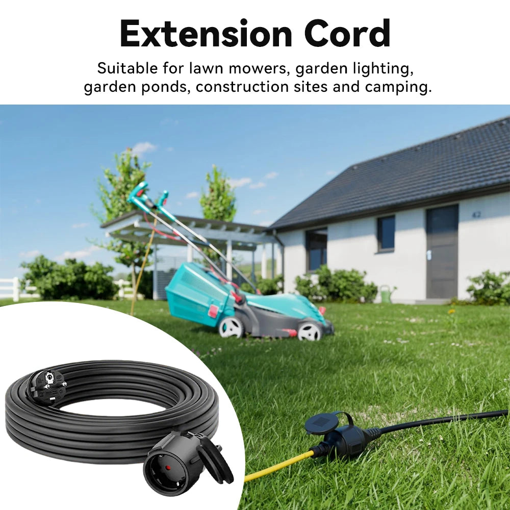 IP44 Waterproof Extension Cord for Outdoor, 3m/5m/10m Schuko Power Cable, 2500W with Seal Cap, Camping Garden Use, white/black.