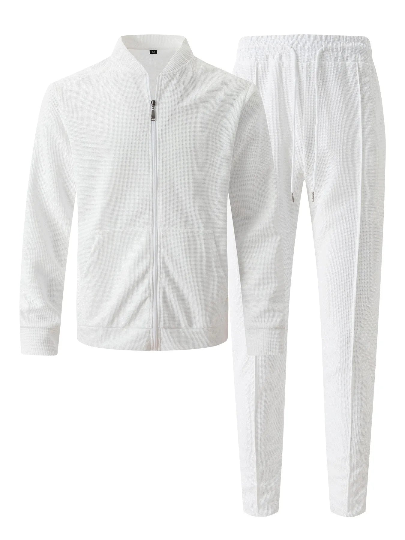 2025 new spring and autumn men stand collar solid color baseball casual Waffle full pants two men's suit men's wear.