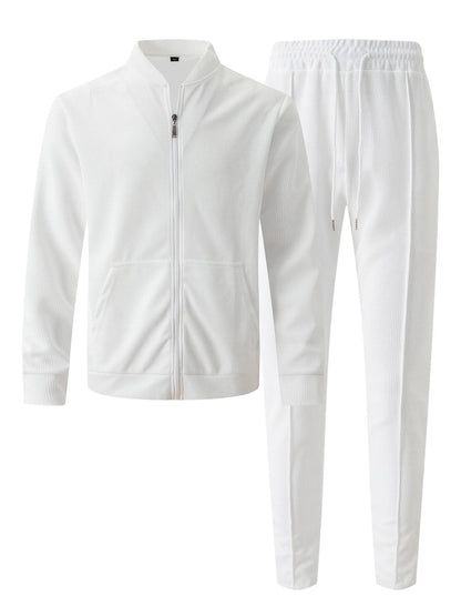 2025 new spring and autumn men stand collar solid color baseball casual Waffle full pants two men's suit men's wear.