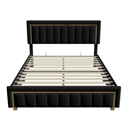 Fangange Polsterbett 40 x 200 cm, hydraulisches Bett mit Lattenrost, Stauraumbett mit Kopfteil, Funktionsbett, Samt, ohne Matratze