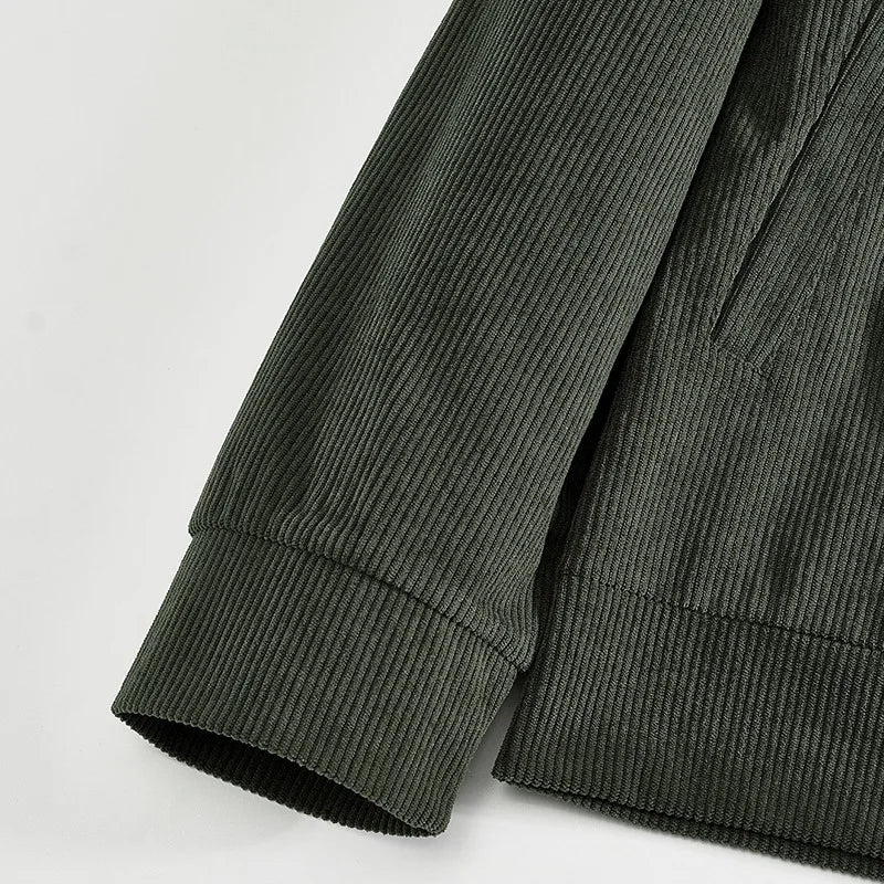 Men's Corduroy Jacket Stand-up Collar Slim Fit Retro Multi-pocket Workwear Commuter Coat for Spring And Autumn