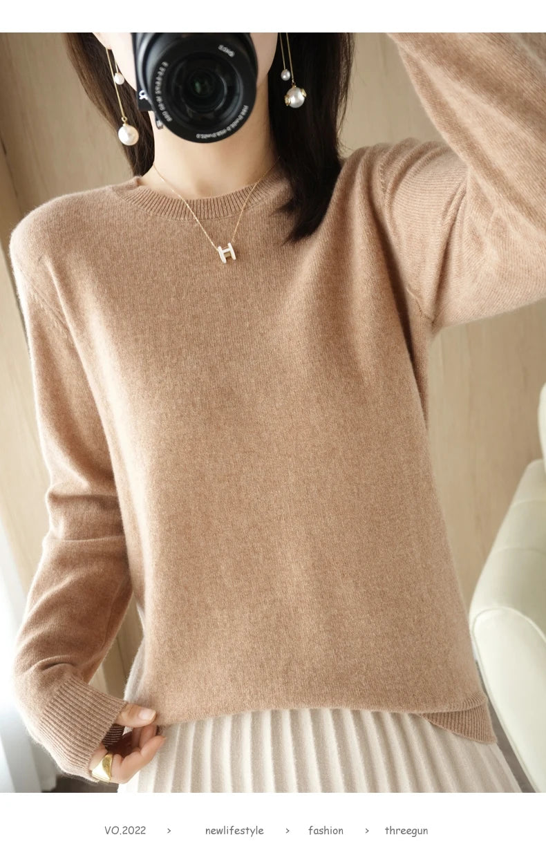 Herbst Winter frauen Pullover Oansatz Kaschmir Solide Pullover Schlank Bodenbildung Shirt Langarm Casual Grundlegende Pull Femme Pullover