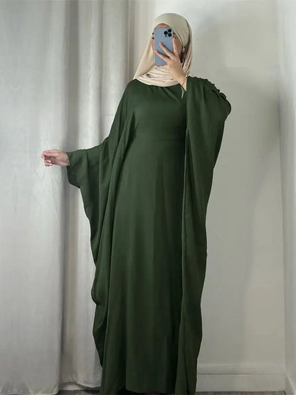Ramadan Eid Soft Crepe Khimar Batwing Abaya Dubai Islam Muslim Modest African Dresses For Women Kaftan Kebaya Robe Femme Musulma.