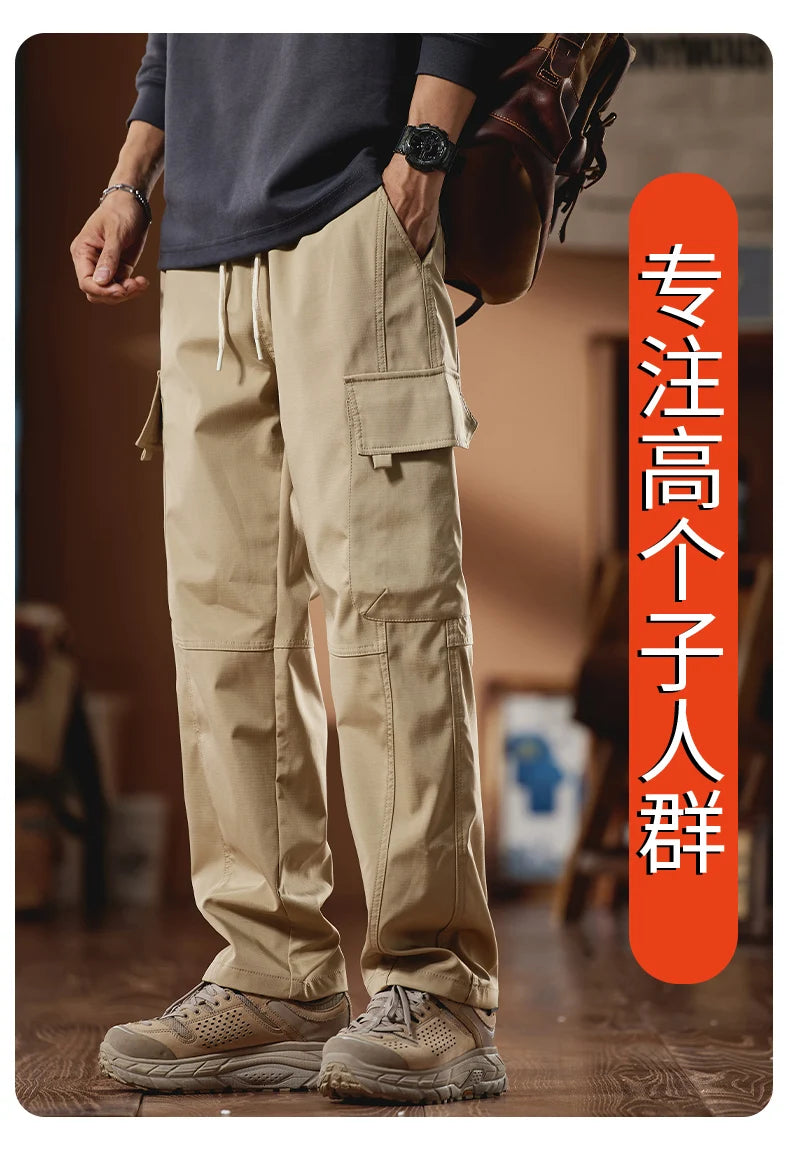 New in Tall Men Cargo Pants Elastic Waist Extra Long Length 115cm Male Waterproof Trousers Lengthened Slim Thin Leg 190cm 200 Cm.