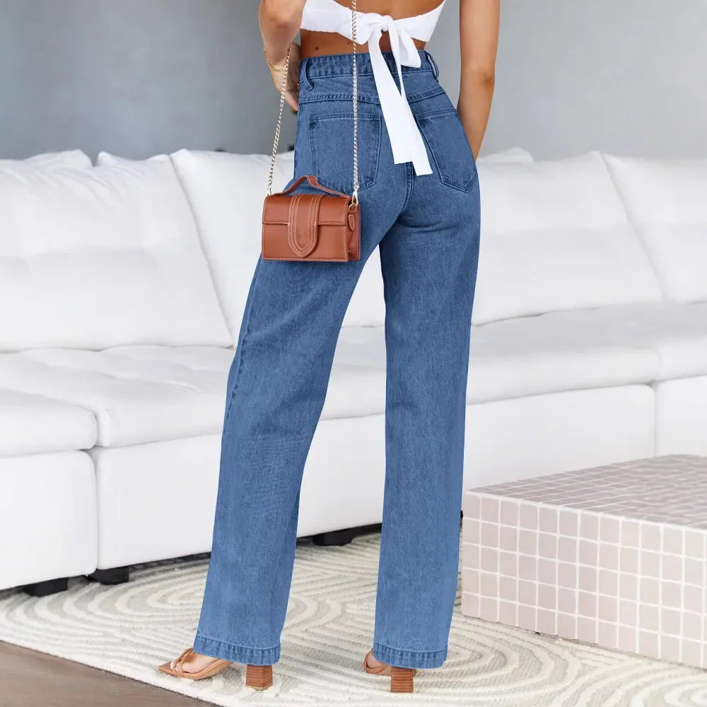 Women's Wide Leg Jeans Commute Style High Waist Denim Pants Elastic Casual High Quality Chinese Manufacturer Origin.
