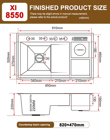 Stepped Stainless Steel Sink Kitchen with Cup Washer Multifunctional Large Single Slot Washbasin Dishwasher Sinks