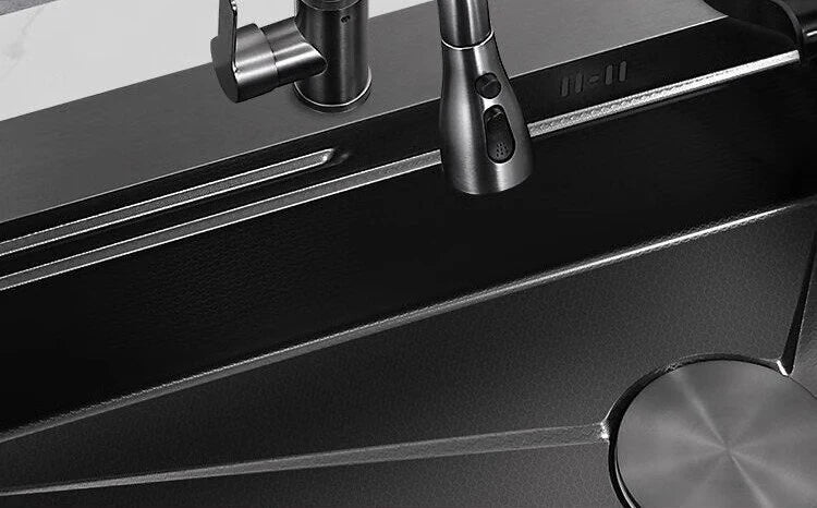 Gray Stainless Steel Kitchen Sink Large Single Slot Multifunctional Nano Honeycomb Embossed Wash Dish Basin Undermount Basin