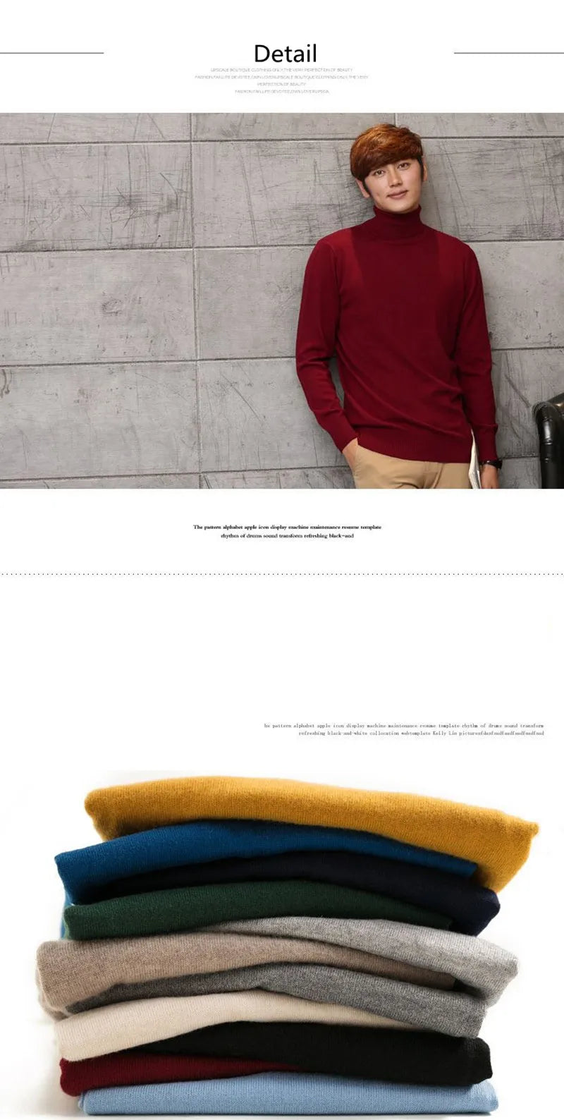 Cashmere Wool Solid Autumn Winter Men's Warm Turtleneck Knit Loose Long Sleeve Sweater Casual Comfortable Pullover Thick Sweater.