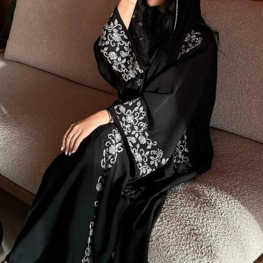 Muslim Women Dresses 3 Piece Sets Scarf Abaya Diamonds Ramadan Morocco Dubai Kaftan Party Vestidos Arab Long Robe Abayas Suits.