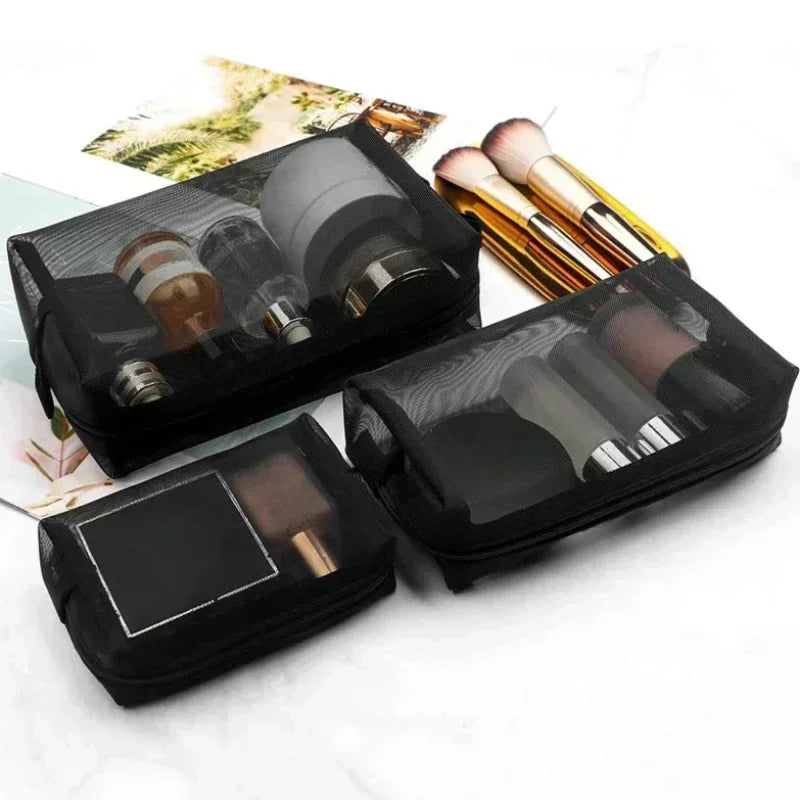 1pcs Transparent Mesh Zipper Cosmetic Bag Women Necessary Organizer Fashion Small Large Black Toiletry Bags Makeup Pouch Case.
