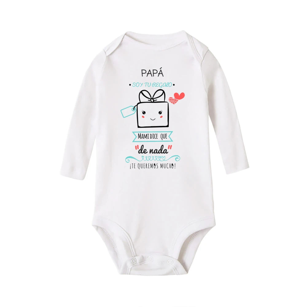 Papa, ich bin dein Geschenk, Baby-Body, Spanien, Vatertag, Jungen- und Mädchen-Säuglingsspielanzug, langärmelig, warmer Overall, bestes Geschenk zum Vatertag.
