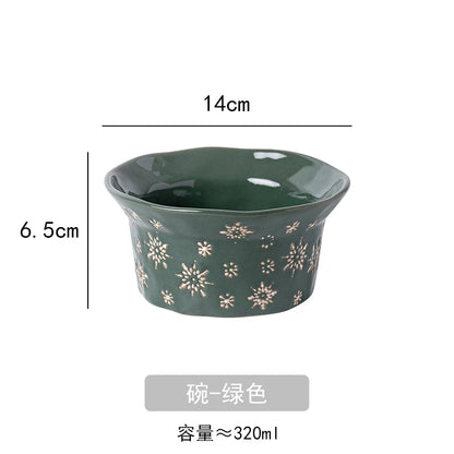 1PC Exquisite Christmas Tableware Ceramic Plates Fruit Salad Plates Breakfast Milk Mugs Household Kitchen Ceramic Noodle Bowls