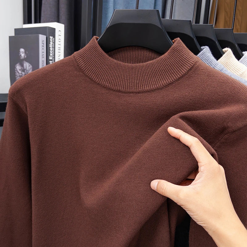 Half Turtleneck Knitwear Sweater New Autumn/Winter Mock Neck Sweatshirts Solid Color Pullovers Man Brand Casual Mens Clothing.