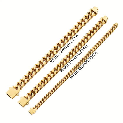 316 Stainless Steel Plated 18k Gold Fashion 8.10.12mm Encrypted Cuban Chain Miami Rap Hip Hop Men's Bracelet Accessory.