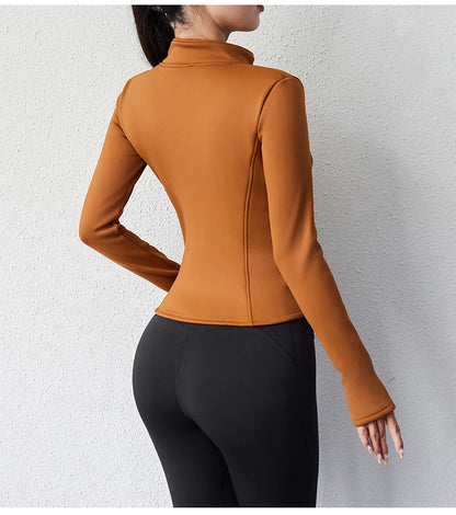 Damen Winter-Fleece-Yoga-Jacke mit durchgehendem Reißverschluss, langen Ärmeln, Workout, Activewear, Sport-Fleece-Yoga-Jacke mit Daumenloch