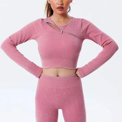 Yoga Suit High Waist Leggings Running Training Tights Sports Outfits Long Sleeve Crop Top Bra Seamless Fitenss Set Fitness Wear