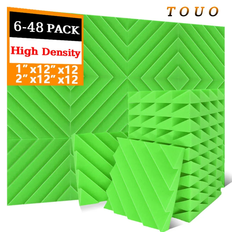 TOUO Acoustic Foam 6/12/12/48 Pcs Offices Acoustic Treatment Flame-Retardant High-Density Diamond Groove Soundproof Foam Panels