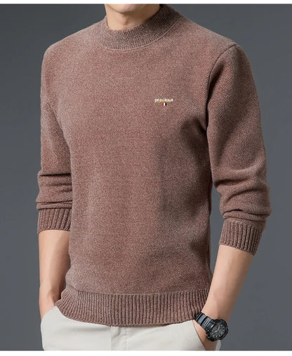 Luxury high-end round neck sweater men's winter trend brand embroidered Korean version casual plush warm thick knitted pullover