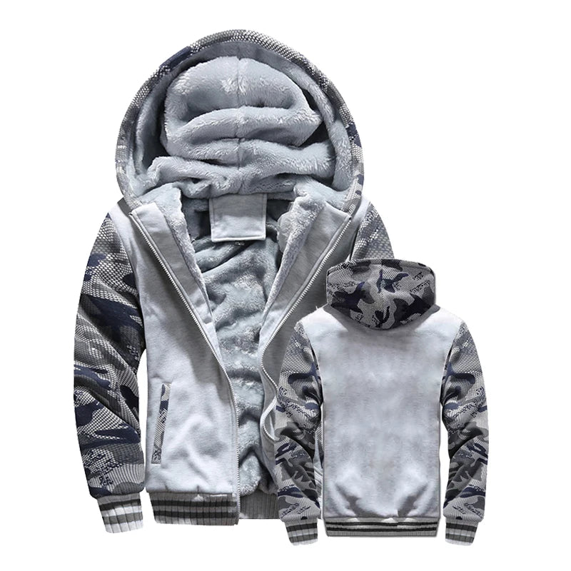 Winter Jacket Men Warm Coat Thick Fleece Male Zipper Hooded Jackets Casual Hooded Sportswear Outerwear Long Sleeves Sports Hoody