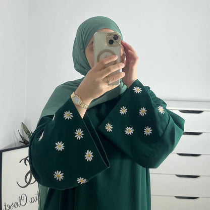 Eid Muslim Dubai Dresses for Women abaya Jalabiya Floral Embroidery Ramadan Morocco Dubai Robe Abayas Kaftan Islam Vestidos 2024.