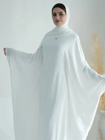 White Pink Black Brown Soft Crepe Khimar Batwing Abaya Damen 2 Piece Muslim Modest Hijab Dresses Set Kaftan Kebaya Robe Women