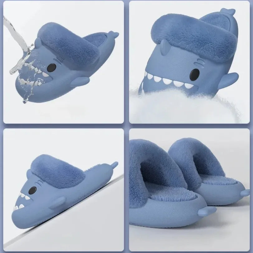 Women Shark Slippers Slides Platform Winter Warm Fluffy Sandal Home Cloud Clapper Soft Room Shoes Children Plush indoor Boy Girl.