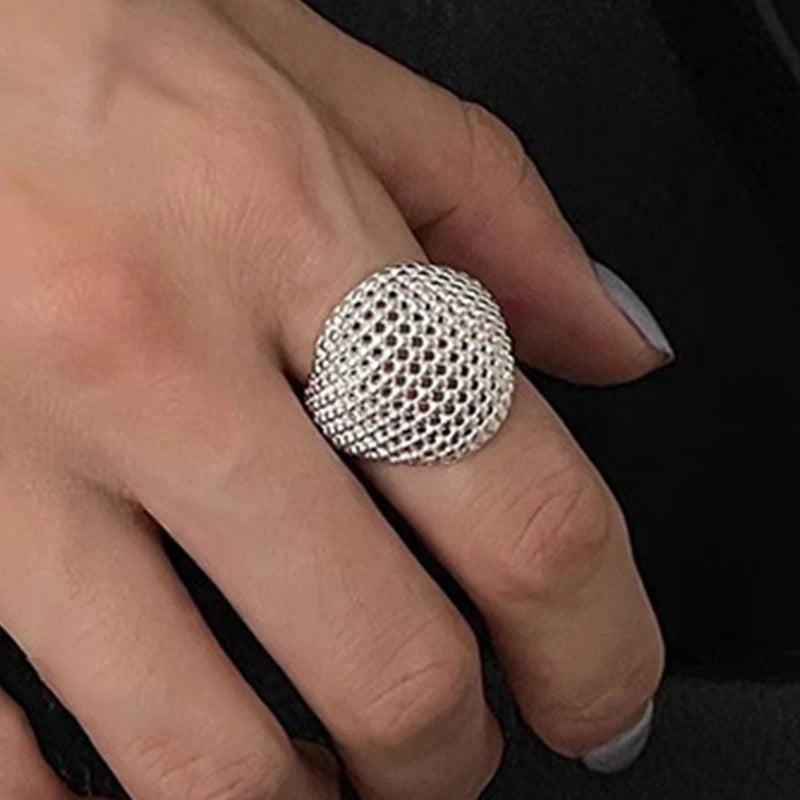 PANJBJ 925 Sterling Silver Geometry Crystal Ring For Women Ellipse Exaggerated Punk Water Drop Open Jewelry Gift Dropshipping