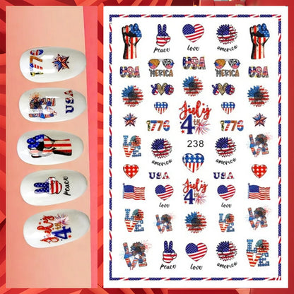 8Pcs/Set 3D USA Independence Day Nail Stickers America Flags Design Self-Adhesive Nail Art Decals DIY Manicure Decor Sliders &#.