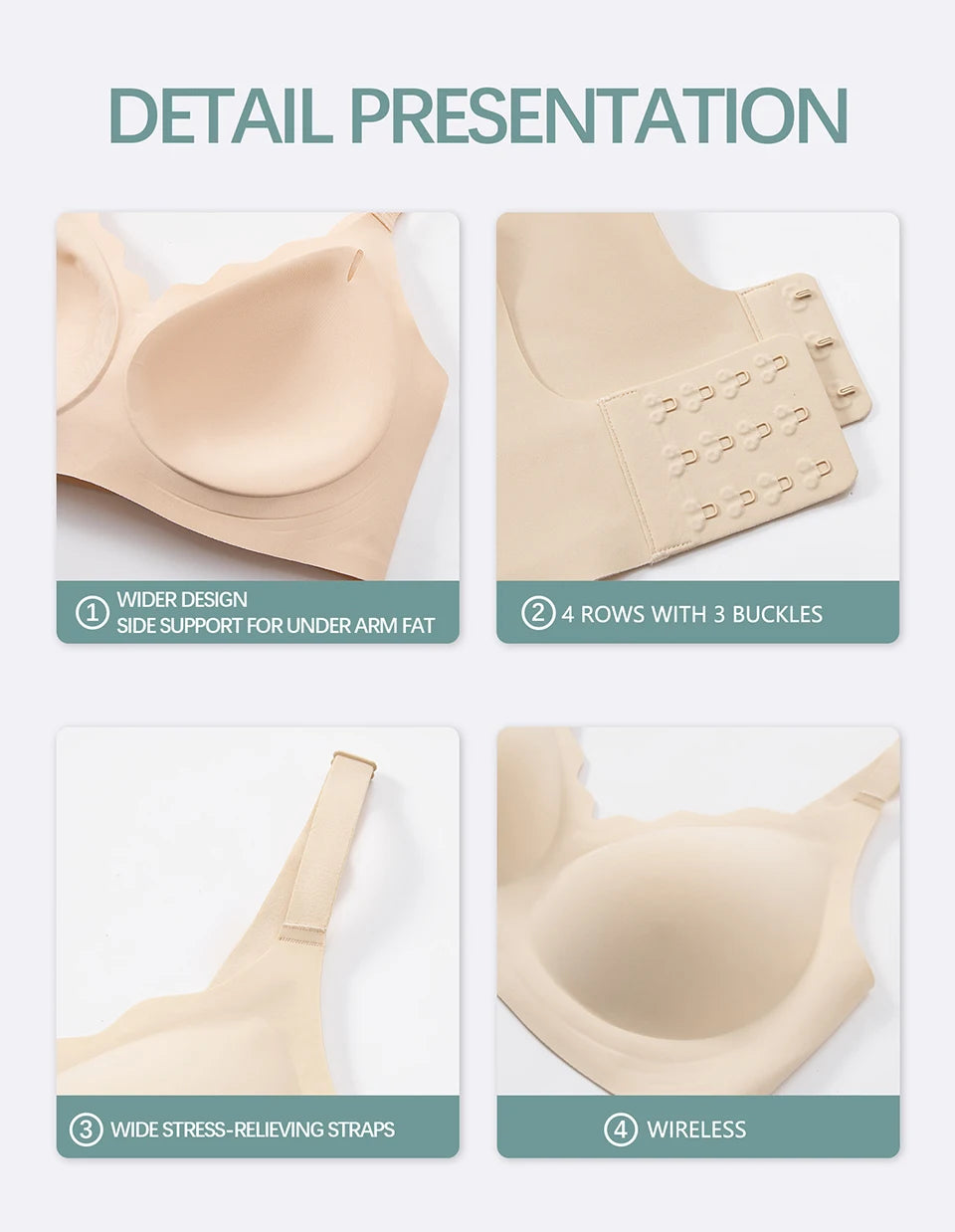 Comfortable Seamless Full Coverage Bra For Women Plus Size Wireless Bras Hide Back Fat T-Shirt Bra Push Up Everyday Bra.