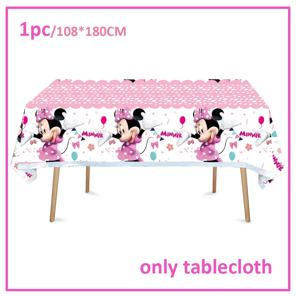 Disney Minnie Mouse Birthday Party Decoration Pink Minnie Paper Cups Plates Napkin Tablecloth Tableware Balloosn Baby Shower Kid.