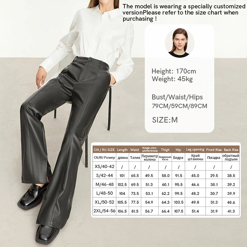 AMII Minimalist Casual Pants for Women 2025 Autumn Clothing PU Leather Loose Straight Pants Slit Office Lady Trousers 12343250
