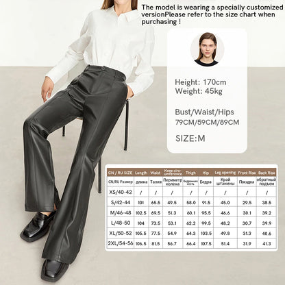 AMII Minimalist Casual Pants for Women 2025 Autumn Clothing PU Leather Loose Straight Pants Slit Office Lady Trousers 12343250