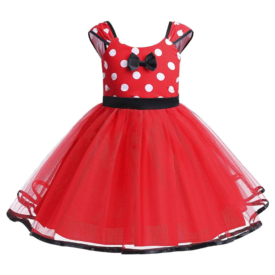 Disney Minnie Maus Polka Dot Kleid Mädchen Rosa Rot Sommer Kleidung Kinder Geburtstag Karneval Weihnachten Party Bogen Mesh Kleid Kostüme