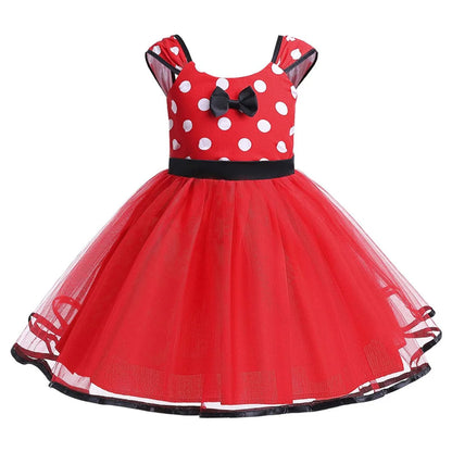 Disney Minnie Maus Polka Dot Kleid Mädchen Rosa Rot Sommer Kleidung Kinder Geburtstag Karneval Weihnachten Party Bogen Mesh Kleid Kostüme