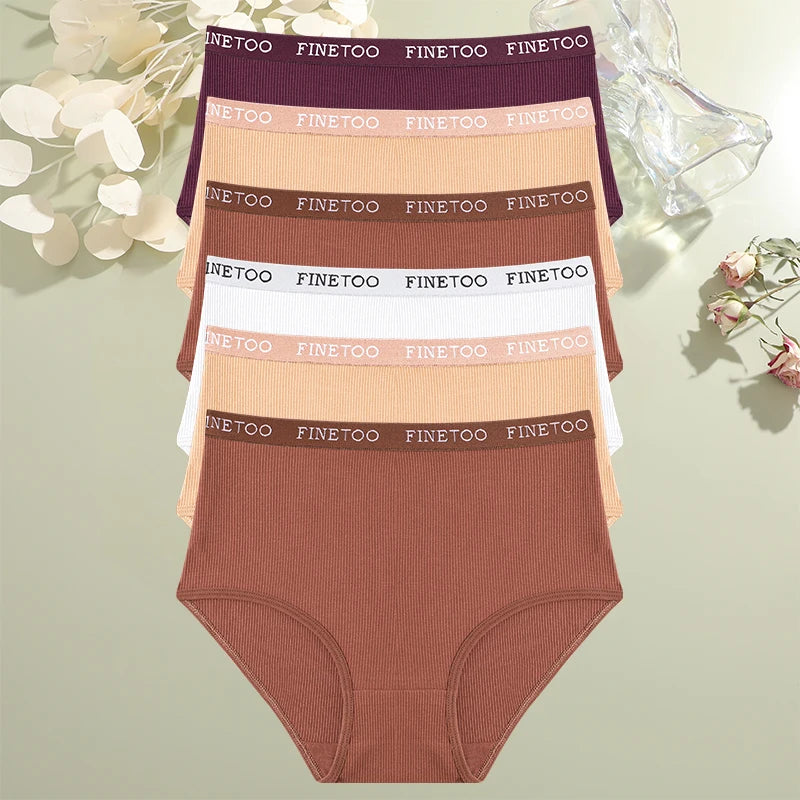 6Pcs/Set Cotton Women Panties Lady Plus Size Underwear High Waist Briefs Breathable Solid Color Female Lingerie Shorts FINETOO.